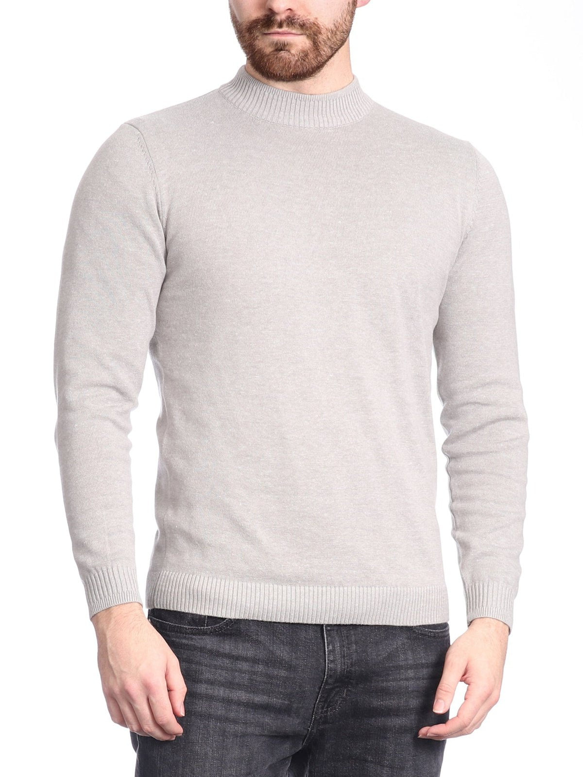 Arthur Black Arthur Black Solid Light Gray Pullover Cotton Blend Mock Neck Sweater Shirt