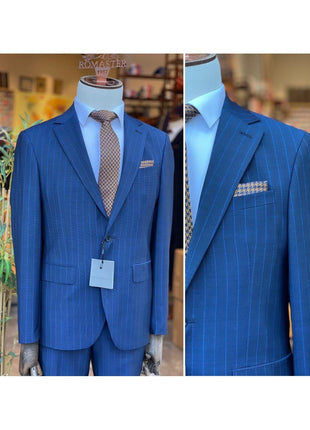 Arthur Black SUITS Arthur Black Mens Blue Pinstriped Slim Fit 100% VBC Wool Prehemmed Suit