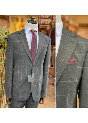 Arthur Black SUITS Arthur Black Mens Charcoal Gray Check Slim Fit 100% VBC Wool Prehemmed Suit