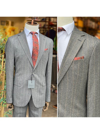 Thumbnail for Arthur Black SUITS Arthur Black Mens Charcoal Gray Pinstriped Slim Fit 100% VBC Wool Prehemmed Suit