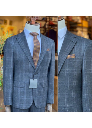 Arthur Black SUITS Arthur Black Mens Charcoal Gray Plaid Slim Fit 100% VBC Wool Prehemmed Suit