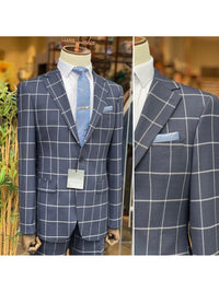 Thumbnail for Arthur Black SUITS Arthur Black Mens Dark Blue Check Slim Fit 100% VBC Wool Prehemmed Suit