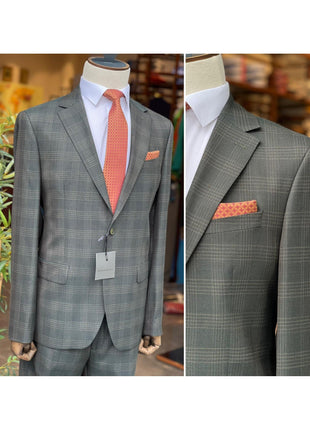 Arthur Black SUITS Arthur Black Mens Dark Green Plaid Slim Fit 100% VBC Wool Prehemmed Suit