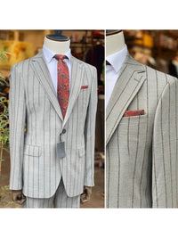 Thumbnail for Arthur Black SUITS Arthur Black Mens Gray & Brown Pinstriped Slim Fit 100% VBC Wool Prehemmed Suit