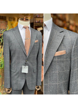 Arthur Black SUITS Arthur Black Mens Gray Check Slim Fit 100% VBC Flannel Wool Prehemmed Suit