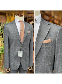 Thumbnail for Arthur Black SUITS Arthur Black Mens Gray Check Slim Fit 100% VBC Flannel Wool Prehemmed Suit