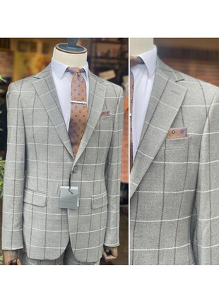 Arthur Black SUITS Arthur Black Mens Gray Check Slim Fit 100% VBC Flannel Wool Prehemmed Suit