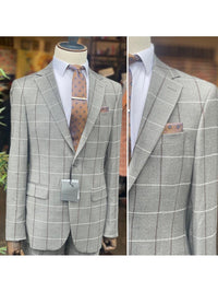 Thumbnail for Arthur Black SUITS Arthur Black Mens Gray Check Slim Fit 100% VBC Flannel Wool Prehemmed Suit