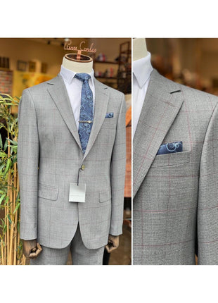 Arthur Black SUITS Arthur Black Mens Gray Check Slim Fit 100% VBC Wool Prehemmed Suit
