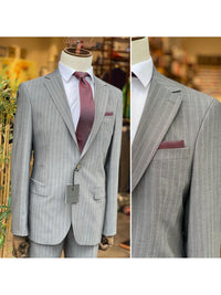 Thumbnail for Arthur Black SUITS Arthur Black Mens Gray Pinstriped Slim Fit 100% VBC Wool Prehemmed Suit