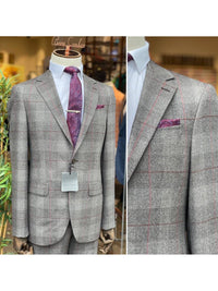 Thumbnail for Arthur Black SUITS Arthur Black Mens Gray Plaid 100% VBC Wool Slim Fit Prehemmed 2 Piece Suit