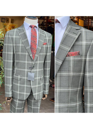 Arthur Black SUITS Arthur Black Mens Green Plaid Slim Fit 100% VBC Wool Prehemmed Suit