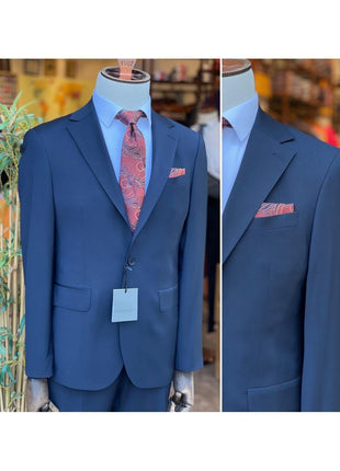 Arthur Black SUITS Arthur Black Mens Navy Blue Check Slim Fit 100% VBC Wool Prehemmed Suit