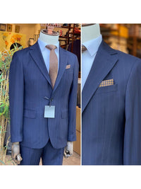 Thumbnail for Arthur Black SUITS Arthur Black Mens Navy Blue Pinstriped Slim Fit 100% VBC Wool Prehemmed Suit