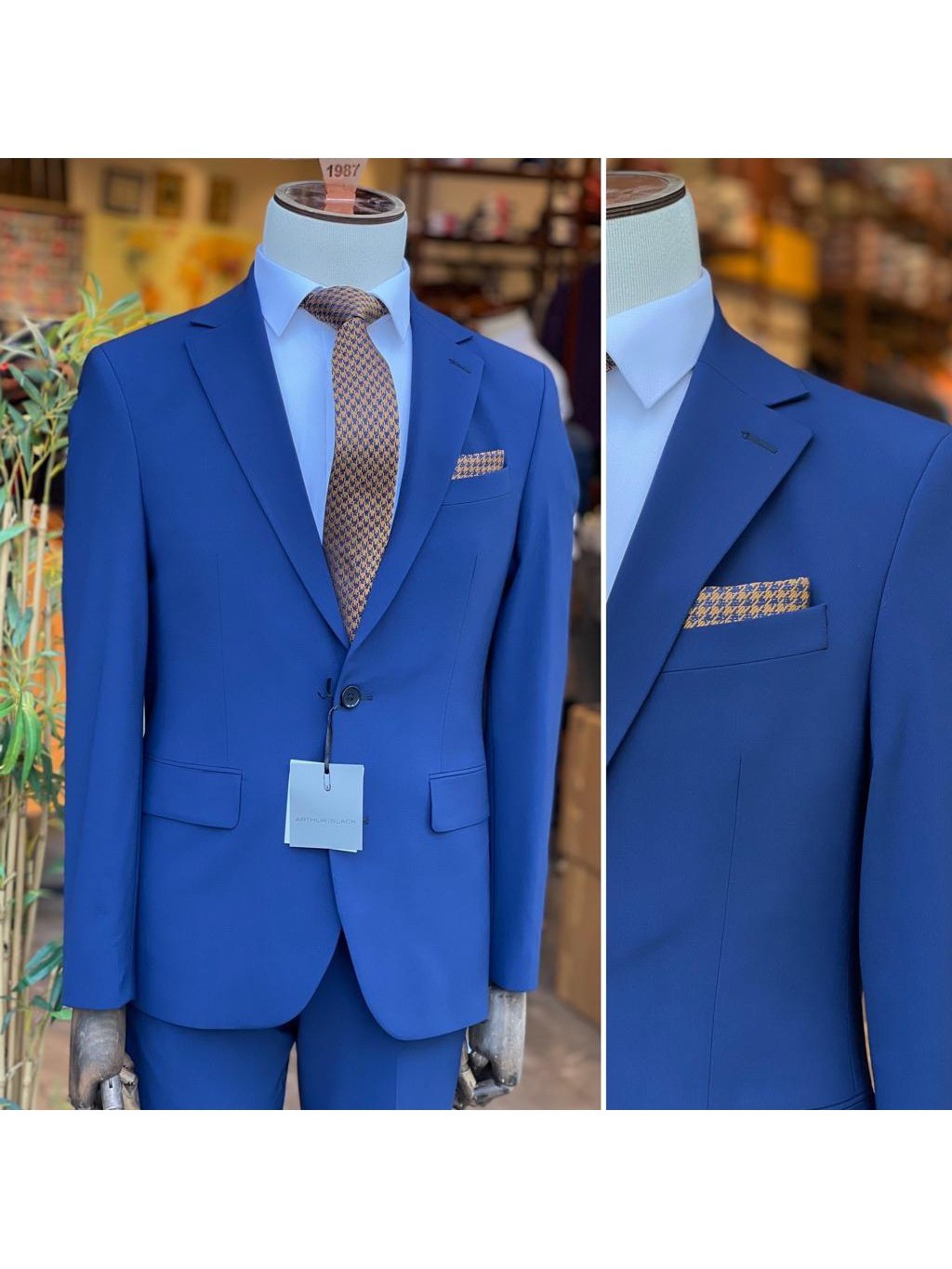 Arthur Black SUITS Arthur Black Mens Solid Blue Slim Fit 100% Stretch Wool Prehemmed Suit