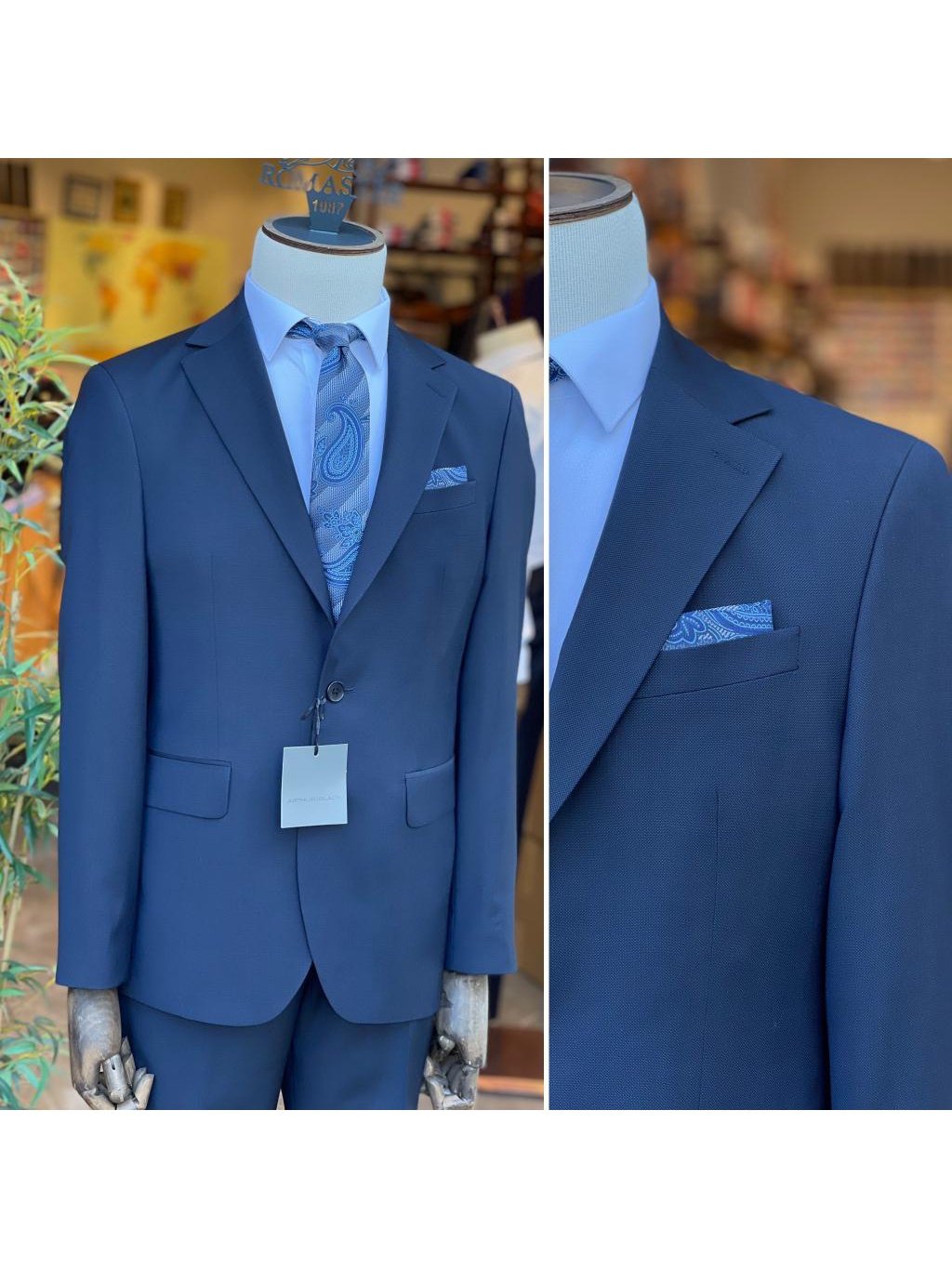 Arthur Black SUITS Arthur Black Mens Solid Navy Blue Slim Fit 100% VBC Wool Prehemmed Suit