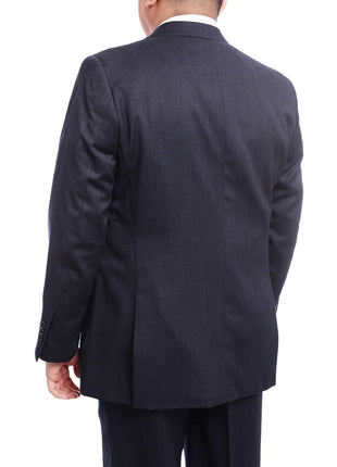 Arthur Black TWO PIECE SUITS Men's Arthur Black Executive Portly Fit Solid Blue Two Button 2 Piece Wool Suit