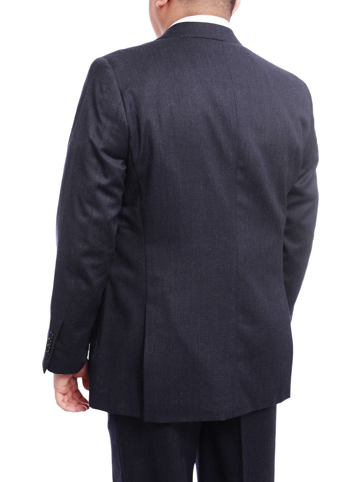 Arthur Black TWO PIECE SUITS Men's Arthur Black Executive Portly Fit Solid Blue Two Button 2 Piece Wool Suit