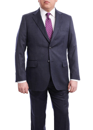 Arthur Black TWO PIECE SUITS Men's Arthur Black Executive Portly Fit Solid Blue Two Button 2 Piece Wool Suit