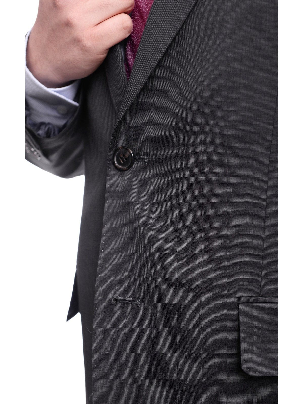 Arthur Black TWO PIECE SUITS Men's Arthur Black Executive Portly Fit Solid Gray Textured Two Button Wool Suit