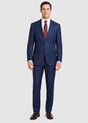 Sartoria Mazara Navy Blue Plaid Classic Fit Notch Lapel 2-Button Wool Suit