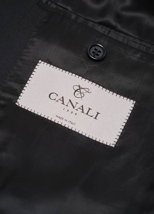 Canali Solid Black 100% Wool 2 Button Suit 46L