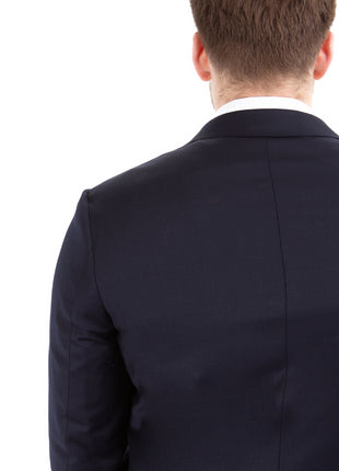 Sartoria Mazara Mens Solid Navy Blue Classic Fit Wool Cashmere 2 Button suit
