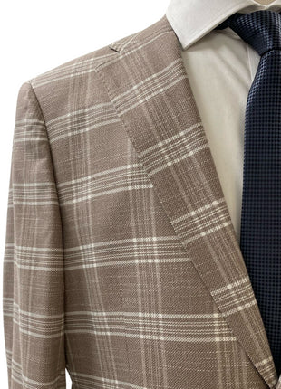 Private Label Mens Beige Windowpane Classic Fit Blazer Sportcoat
