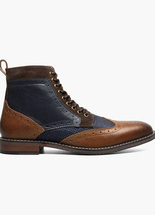 Stacy Adams Mens Finnegan Navy & Cognac Wingtip Lace-up Leather Dress Boot