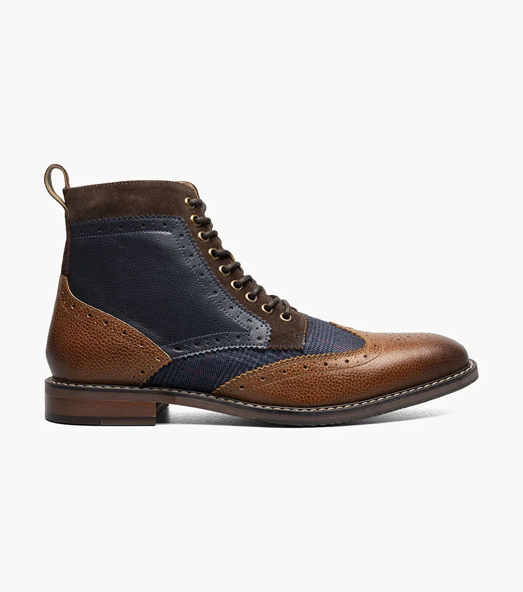 Stacy Adams Mens Finnegan Navy & Cognac Wingtip Lace-up Leather Dress Boot