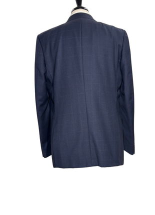 Napoli Slim Fit Navy Blue Plaid Windowpane Two Button Half Canvassed Wool Suit - The Suit Depot