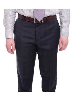 Giorgio Cosani Classic Fit Subtle Blue Windowpane Two Button Stretch Wool Suit