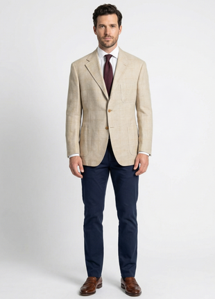 Sartoria Partenopea Beige Windowpane 3-Roll-2.5 Wool-Cashmere Sportcoat 46R