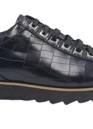 Carrucci Mens Black Crocodile-Embossed Leather Sneakers