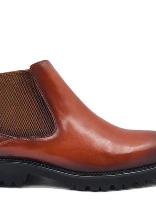 Carrucci Mens Cognac Brown Slip On Chelsea Leather Dress Boots