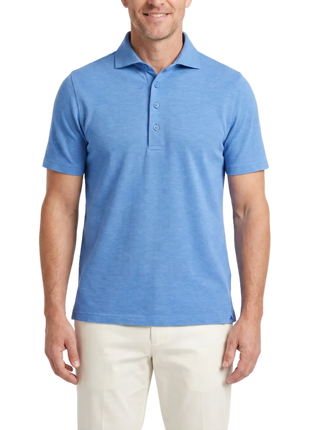 Atica Heather Sky Blue Dress Collar Short Sleeve Cotton Stretch Performance Polo Shirt
