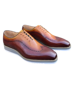 Carrucci Mens Brown/Tan Two Tone Lace-up Oxford Leather Dress Shoes