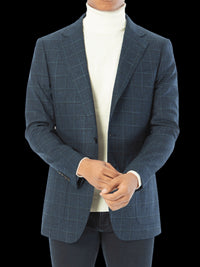 Thumbnail for Sartoria Mazara Mens Slim Fit Blue With Green Check Two Button Stretch Blazer Sportcoat