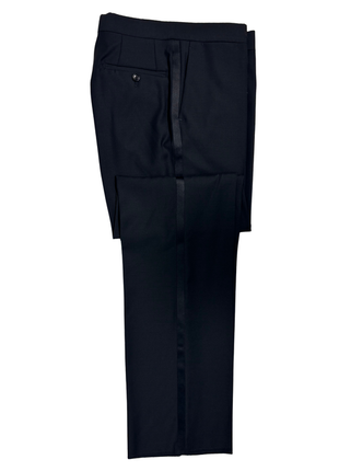Galvani Collezione Mens Solid Black Satin Peak Lapel Classic Fit 1-Button Wool Tuxedo - 36R