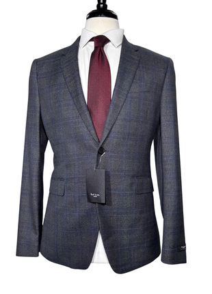 Paul Smith Mens Gray Blue Windowpane Half Canvassed Notch Lapel Slim Fit 2-Button Wool Suit  - 40S