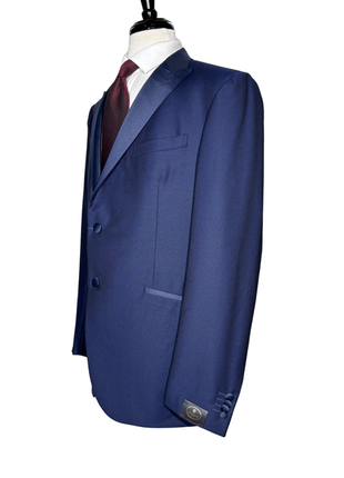 Corneliani Mens Blue Geometric Texture Fully-Canvassed Peak Lapel Slim Fit 3-Piece Wool Tuxedo - 44R
