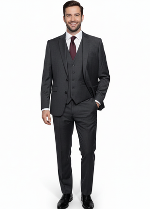 Cleo Luxor Obsidian Charcoal Slim Fit Wool Stretch 3 Piece Suit