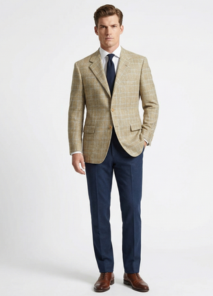 Sartoria Partenopea Men's Tan Glen Plaid Silk Blend 3-Roll-2.5 Sportcoat 42R