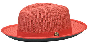 Men's Antonio Collection Coral Red Straw Fedora Hat