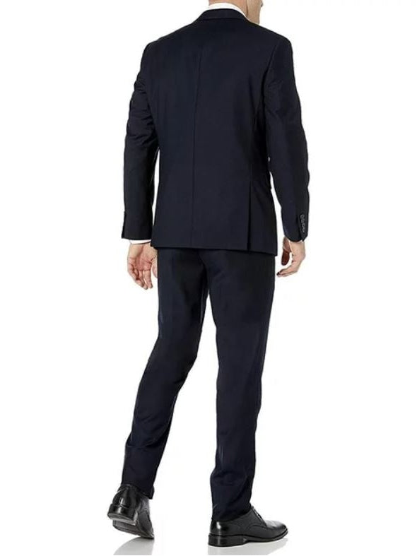 Adam Baker Solid Navy Blue Classic Fit Three Piece Suit