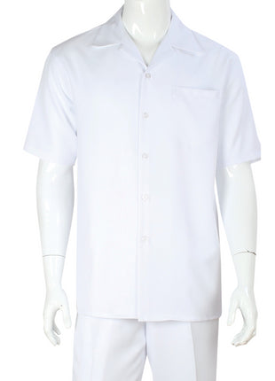 Apollo King Royal Diamond White Textured Classic Fit Short Sleeve Walking Suit
