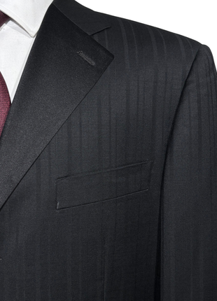 Sancanali Men's Black Shadow Stripe Satin Notch Lapel Classic Fit 3-Button Wool Tuxedo - 42R