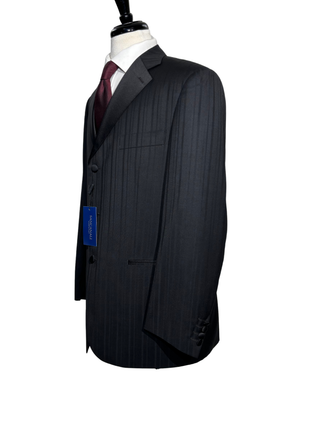 Sancanali Mens Black Shadow Stripe Satin Notch Lapel Classic Fit 3-Button Wool Tuxedo - 42R