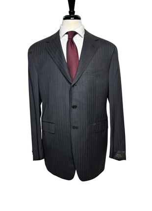 Sartoria Partenopea Mens Charcoal Stripe Notch Lapel Classic Fit 3-button Wool Suit - 44R