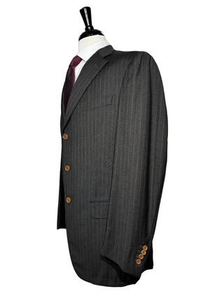Sartoria Partenopea Mens Dark Green Stripe Tweed Notch Lapel Classic Fit 3-Button Wool Suit - 42L